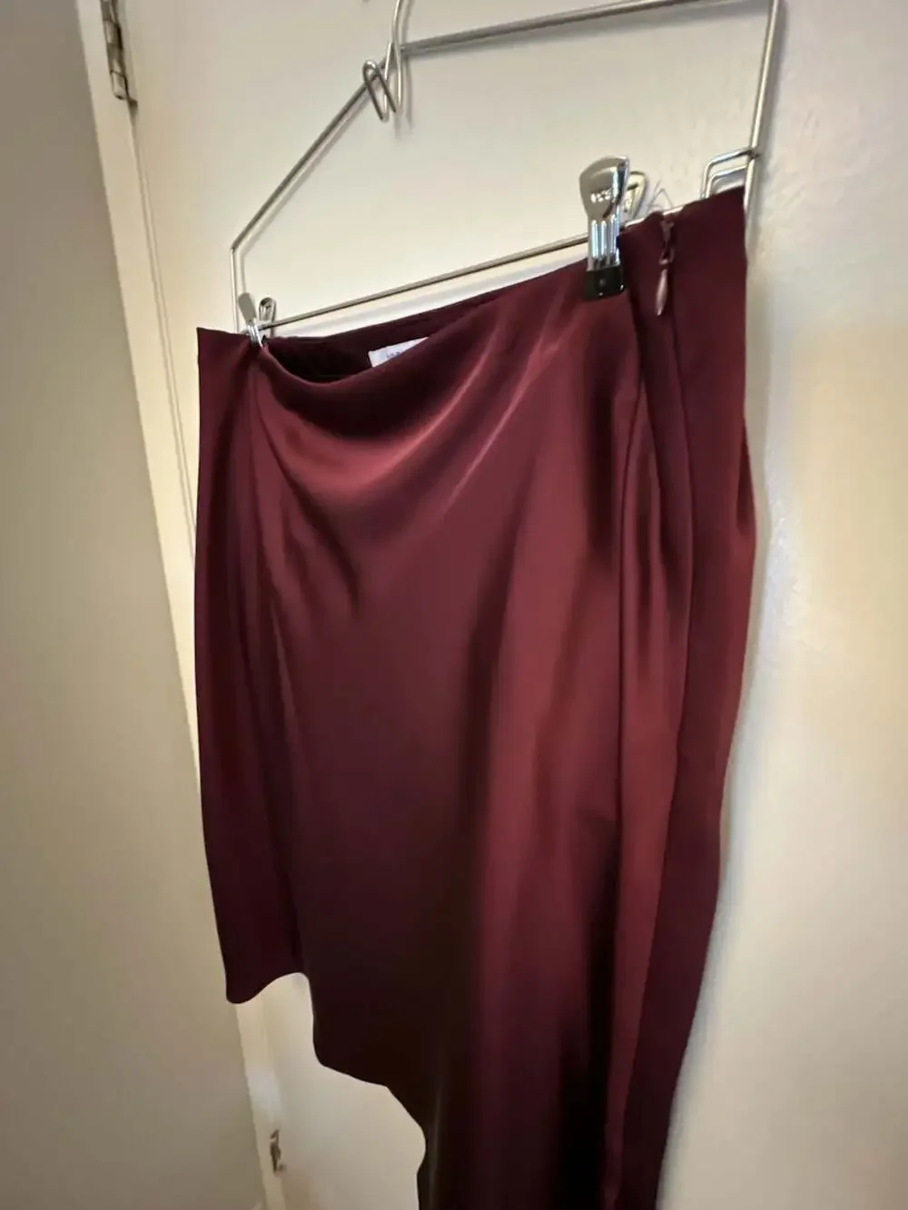 Women's Satin Midi Skirt in Burgundy